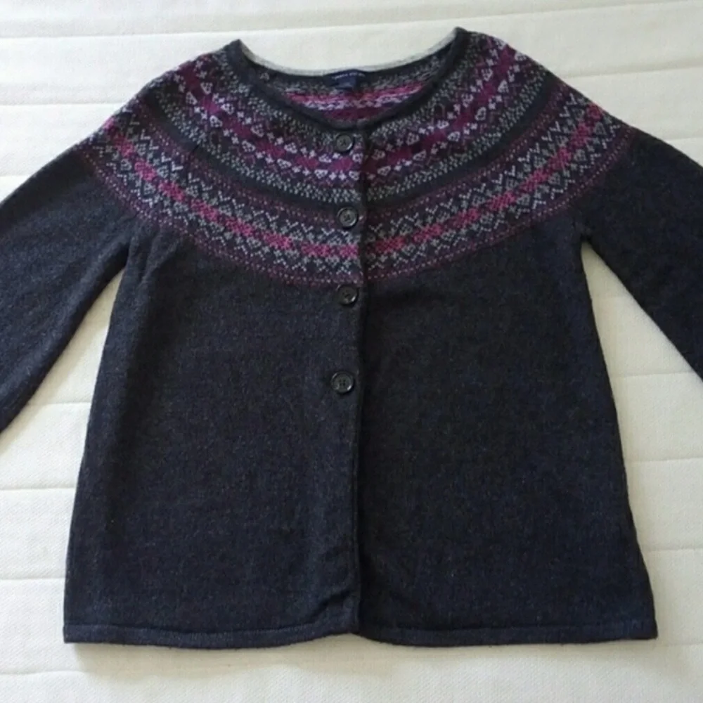 Tommy Hilfiger Small Cashmere Blend Fair Isle 3/4 Sleeve Cardigan